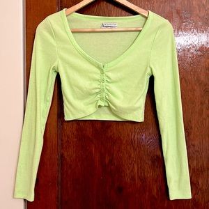 Urban Outfitters Long Sleeved Ribbed Crop Top - Lime Green